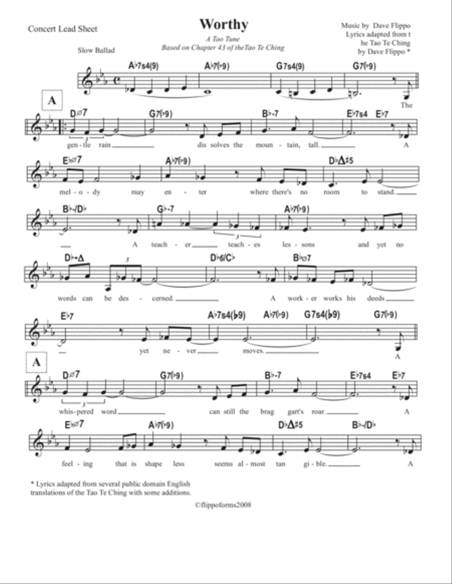 WORTHY - A "Tao Tune" - Lead sheets in C, Bb and Eb image number null
