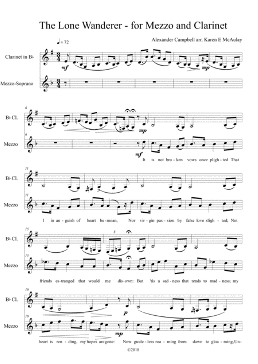 The Lone Wanderer - Mezzo Soprano and Clarinet Mezzo-Soprano Voice scores gallery preview page 1