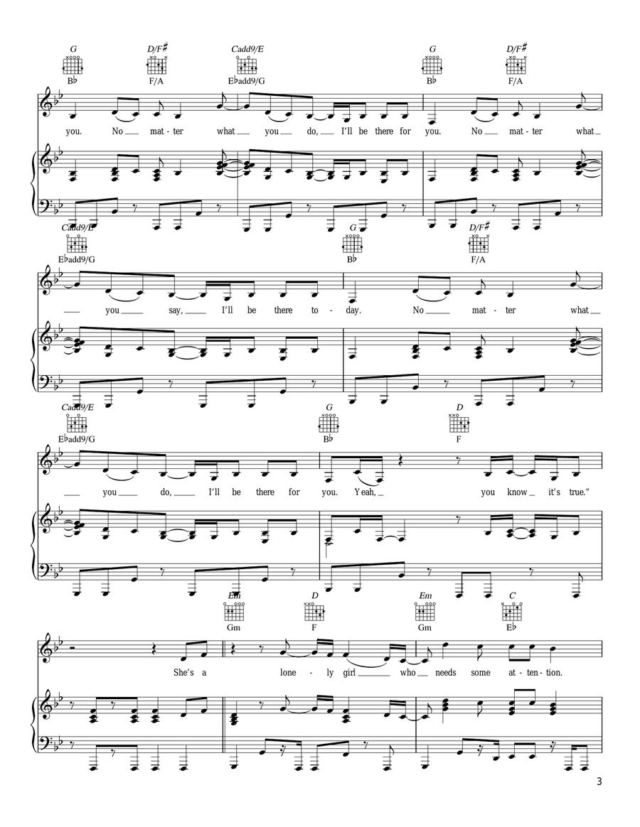 No Matter What Piano, Vocal, Guitar scores gallery preview page 3