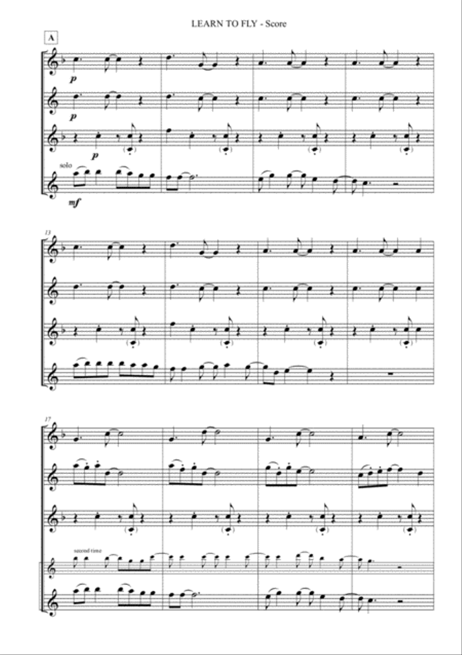 Learn To Fly Saxophone Quartet scores gallery preview page 3