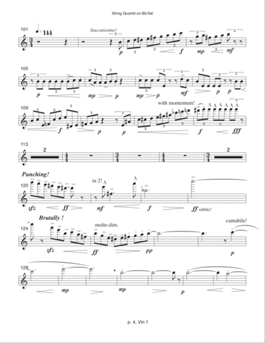 String Quartet on B-flat (1989-90, rev. 1993) violin 1 part String Quartet scores gallery preview page 4