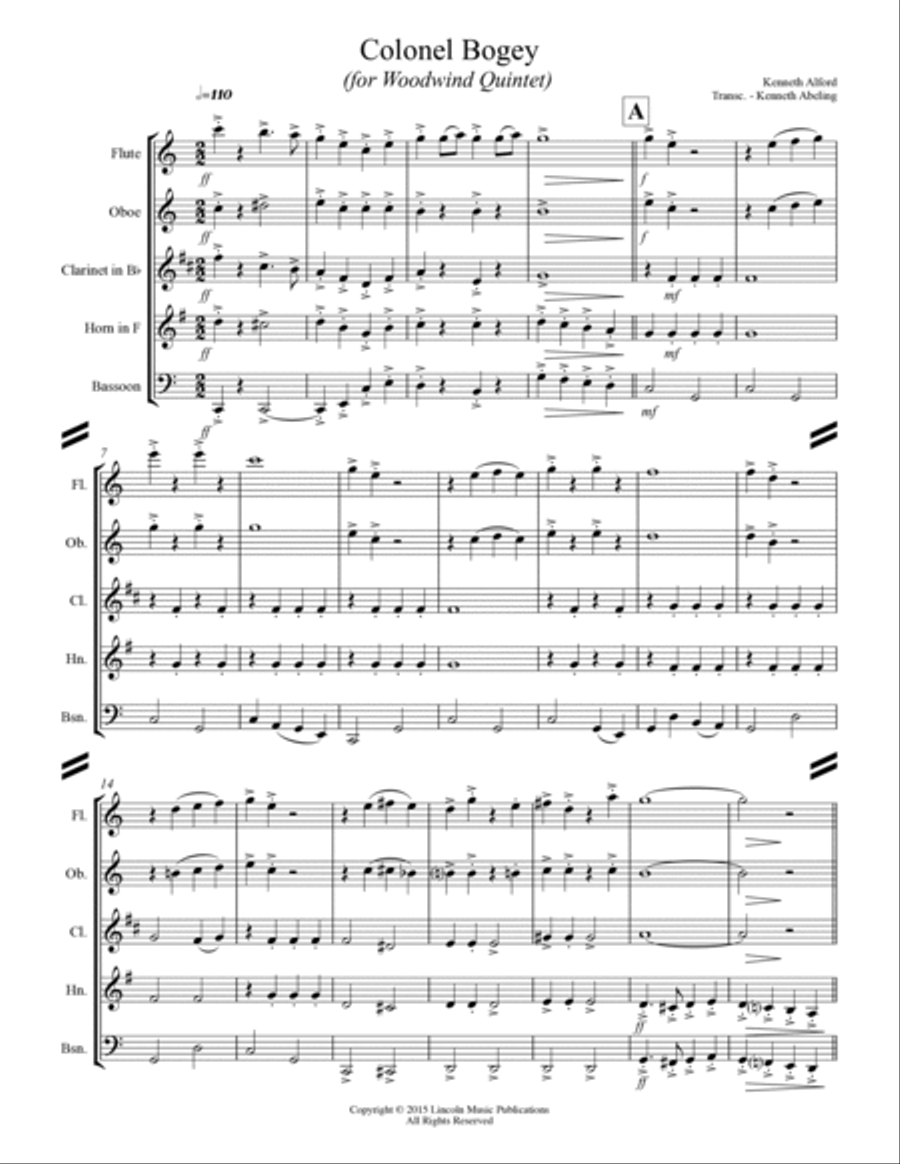 March - “Colonel Bogey” (for Woodwind Quintet) Woodwind Quintet scores gallery preview page 2