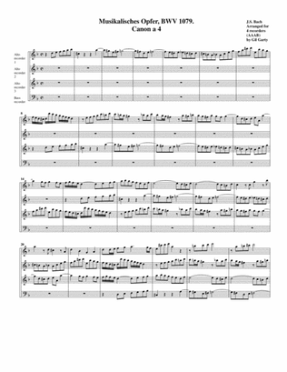 Canon a4 from Musikalisches Opfer, BWV 1079 (arrangement for 4 recorders)