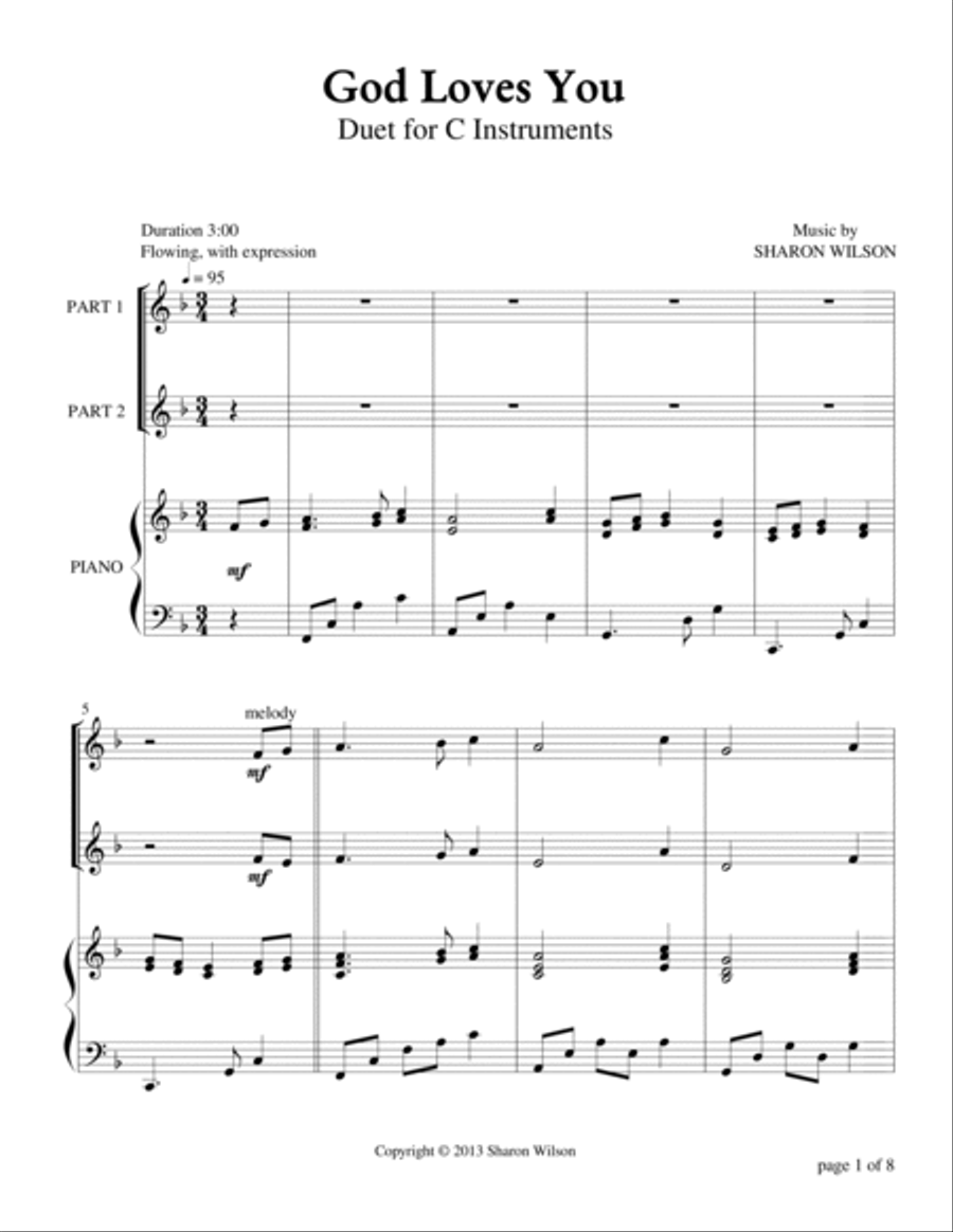 God Loves You (Violin and/or Flute Duet) Flute scores gallery preview page 2