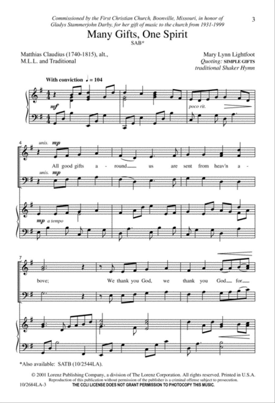 Many Gifts, One Spirit Many Gifts, One Spirit 3-Part scores gallery preview page 4