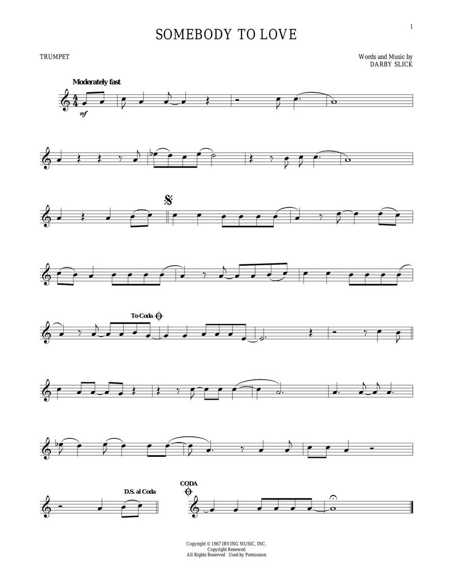 Somebody To Love Trumpet Solo scores gallery preview page 1