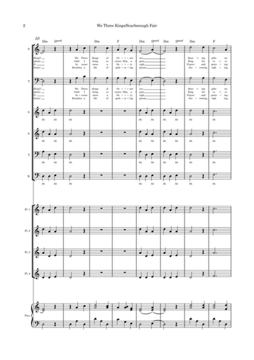 We Three Kings/Scarborough Fair - ST duet SATB choir flute quartet and piano image number null