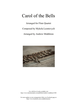 Book cover for Carol of the Bells arranged for Flute Quartet