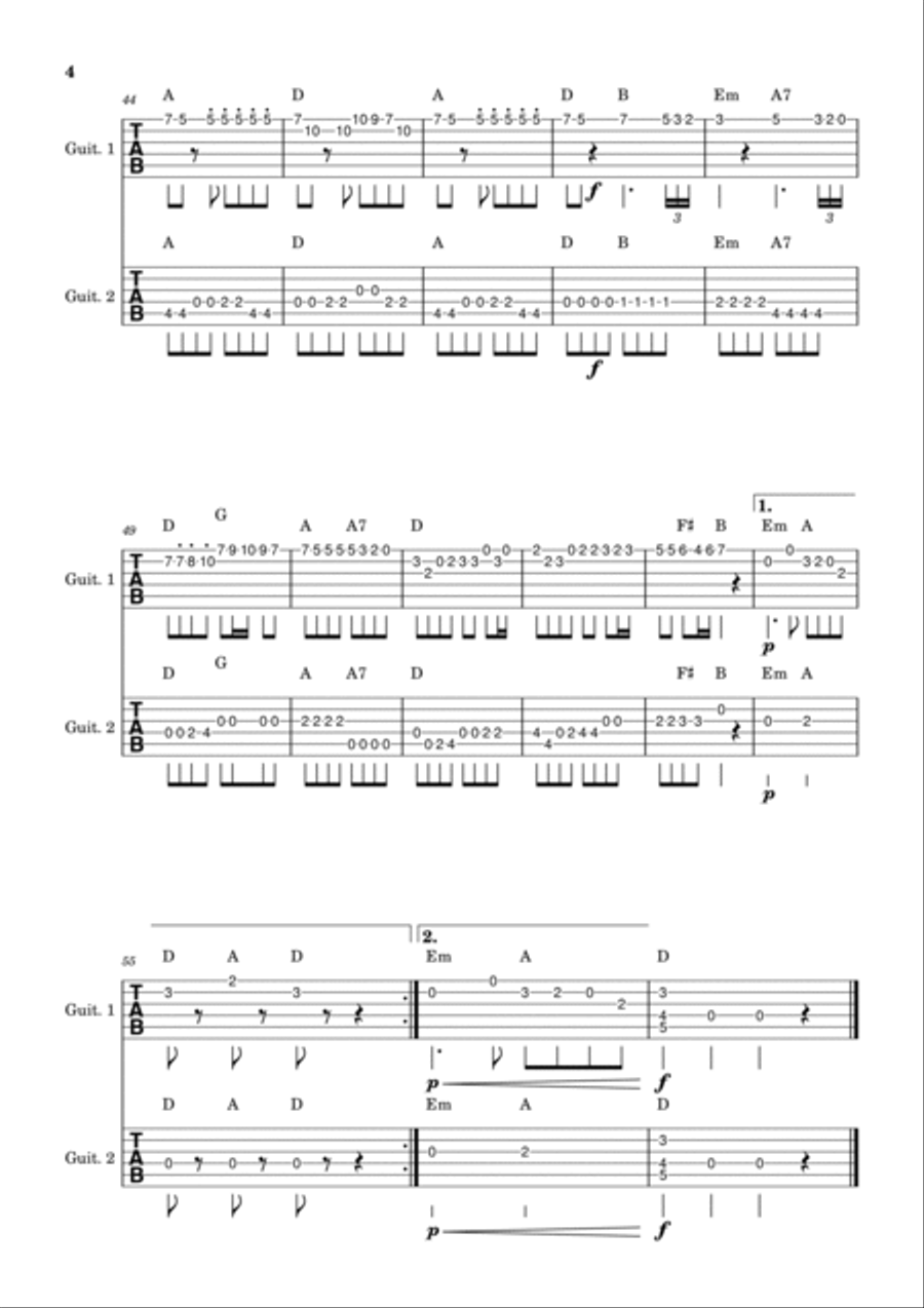 Eine Kleine Nachtmusik - guitar version w/ chords Guitar Ensemble scores gallery preview page 4