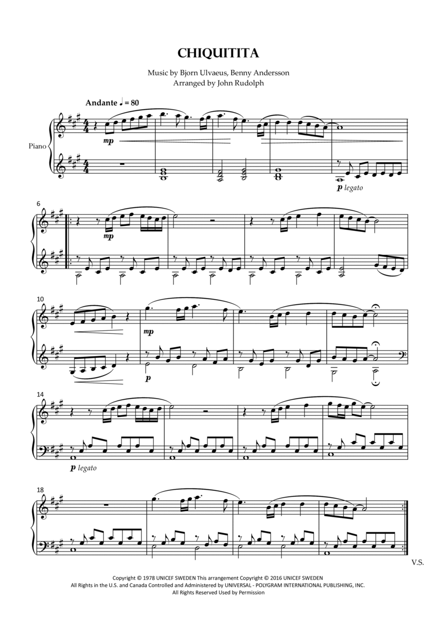 Chiquitita Piano Solo scores gallery preview page 1