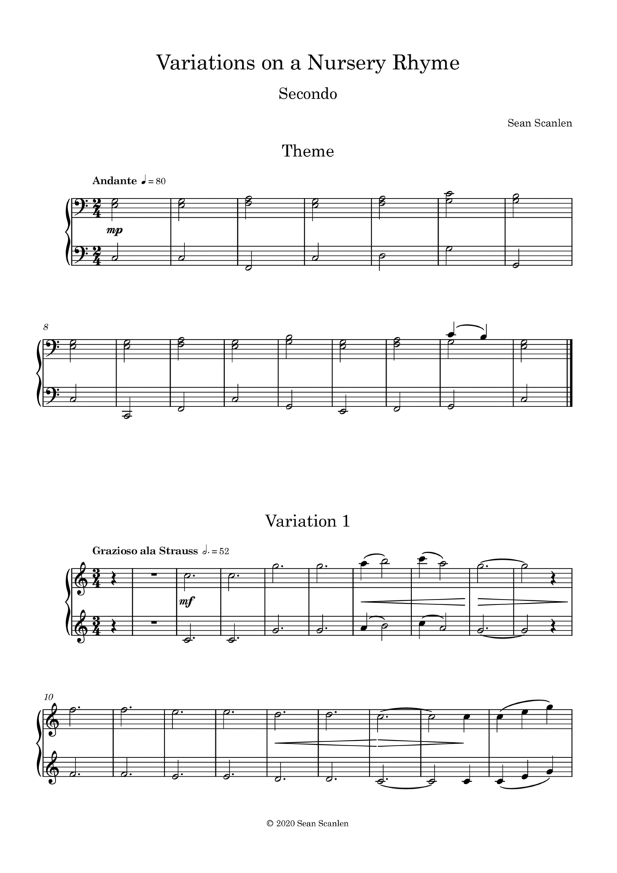 Variations on a Nursery Rhyme Small Ensemble scores gallery preview page 1
