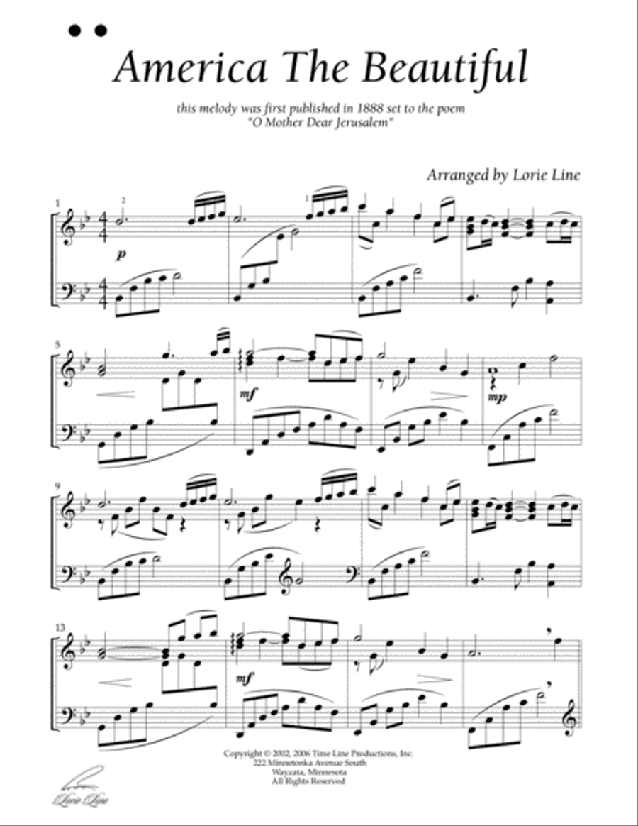 America The Beautiful Piano Solo scores gallery preview page 2
