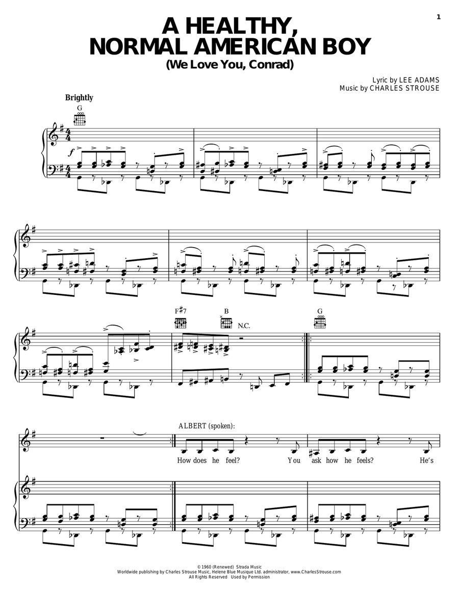 A Healthy, Normal American Boy (We Love You, Conrad) Piano, Vocal, Guitar scores gallery preview page 1