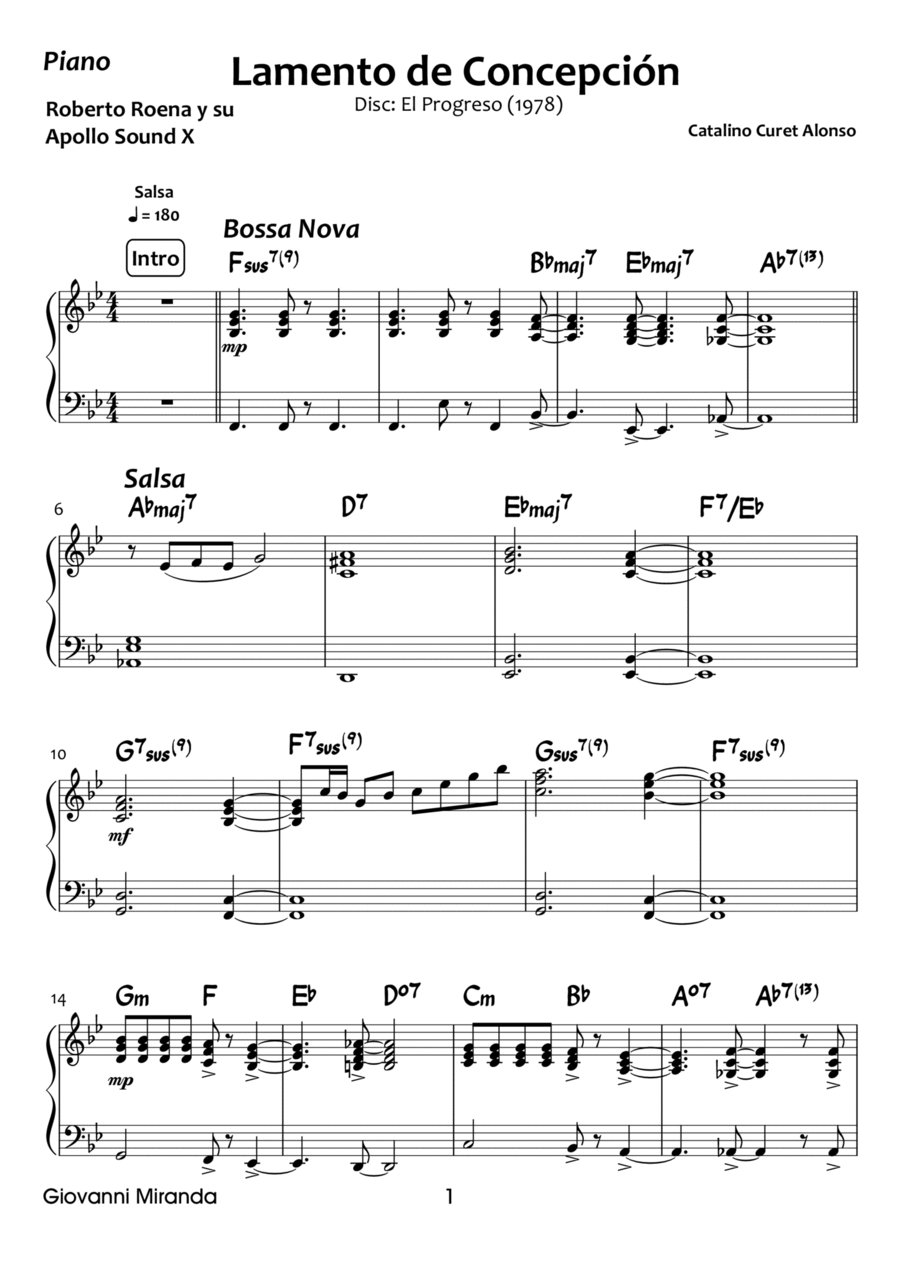 Lamento De Concepcion Lamento De Concepcion Piano Solo scores gallery preview page 1