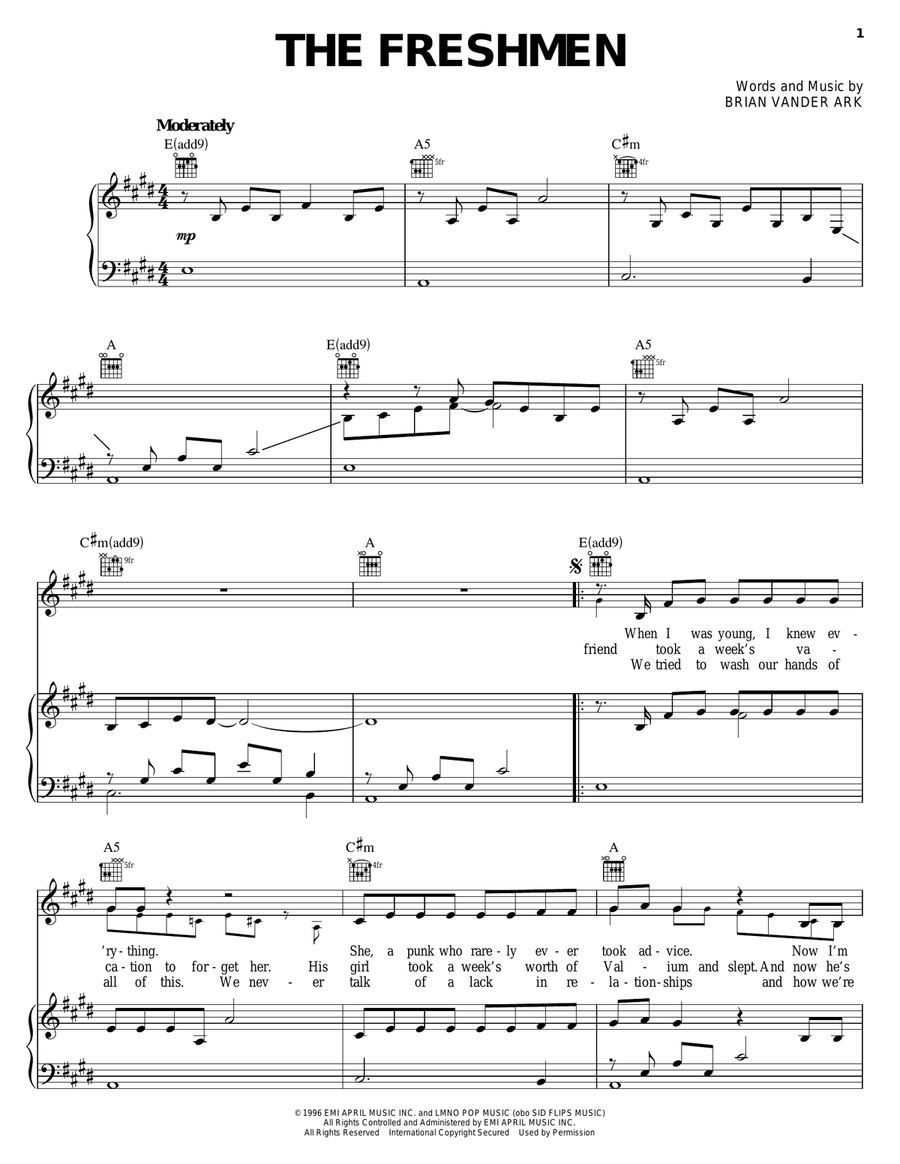 The Freshmen Piano, Vocal, Guitar scores gallery preview page 1