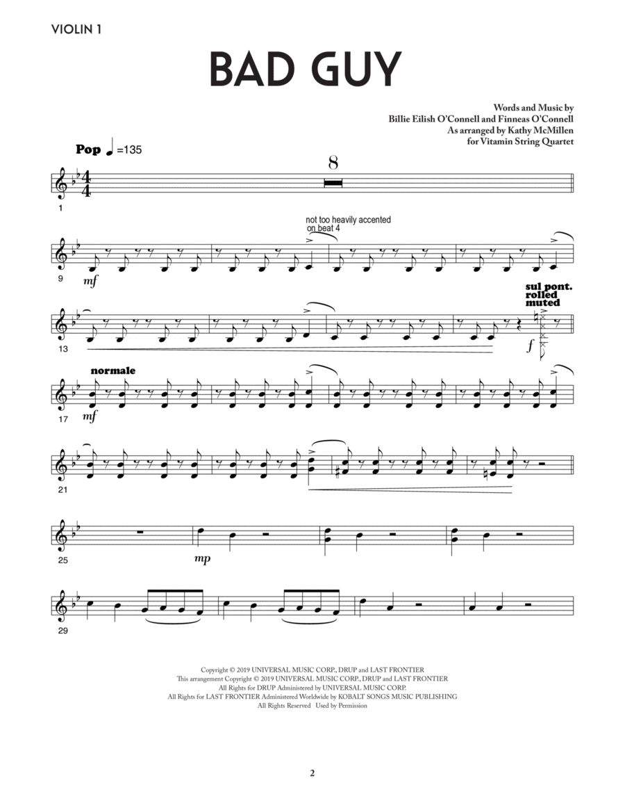 bad guy (from the Netflix series Bridgerton) - Violin 1 String Quartet scores gallery preview page 1