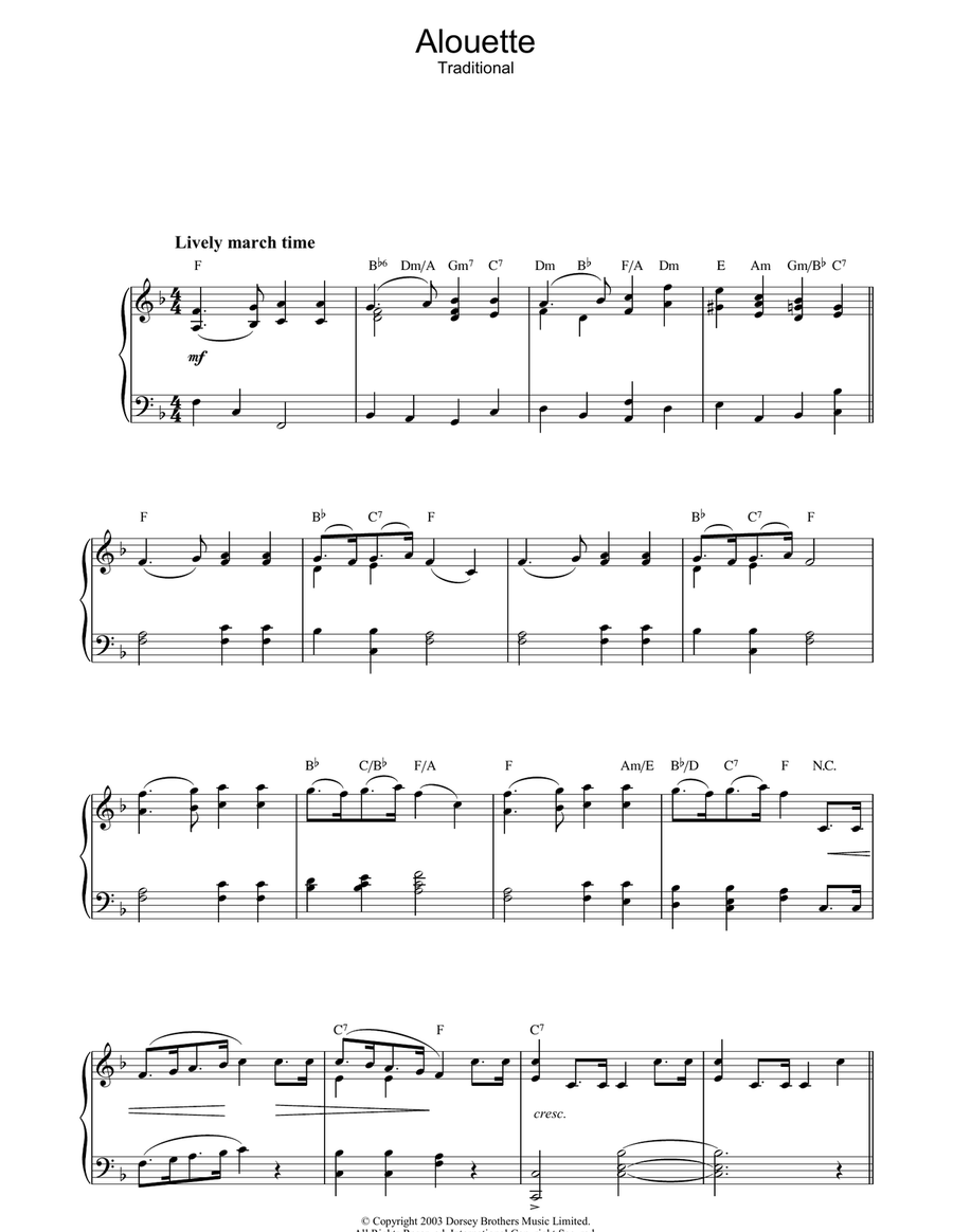 Alouette Piano Solo scores gallery preview page 1