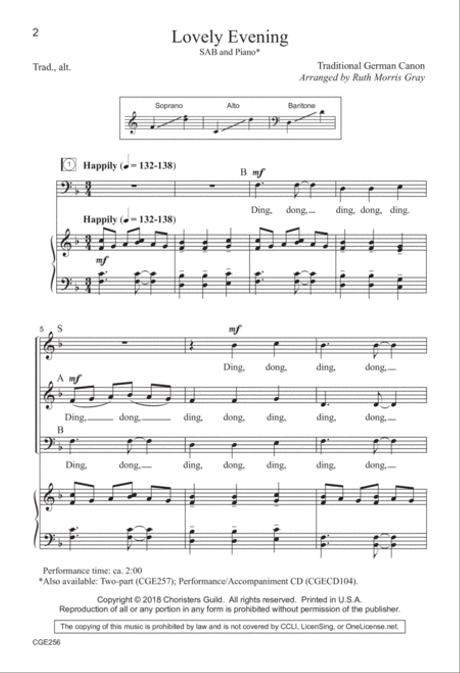 Lovely Evening (SAB) Lovely Evening (SAB) 3-Part scores gallery preview page 2