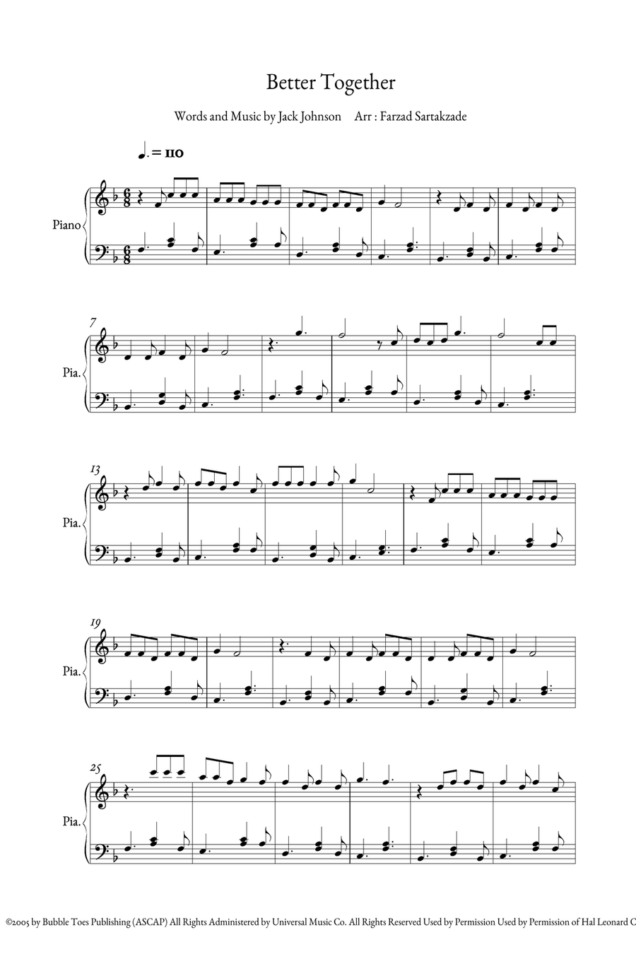 Better Together Piano Solo scores gallery preview page 1