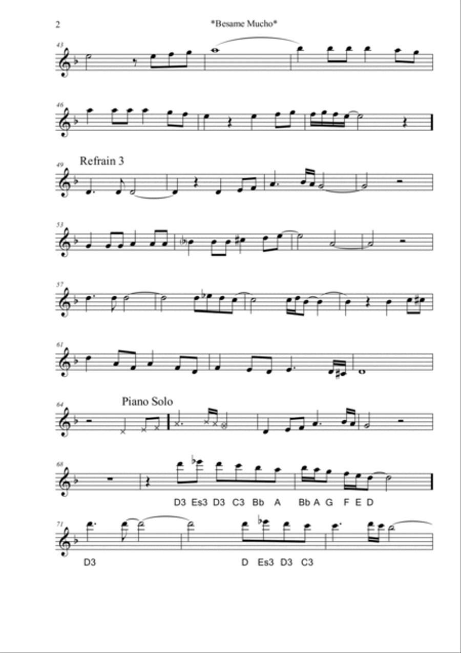 Bésame Mucho Tenor Saxophone scores gallery preview page 2