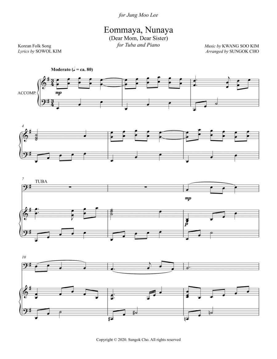 Korean Folk Song - Eommaya, Nunaya (Dear Mom, Dear Sister) Brass Duet scores gallery preview page 1