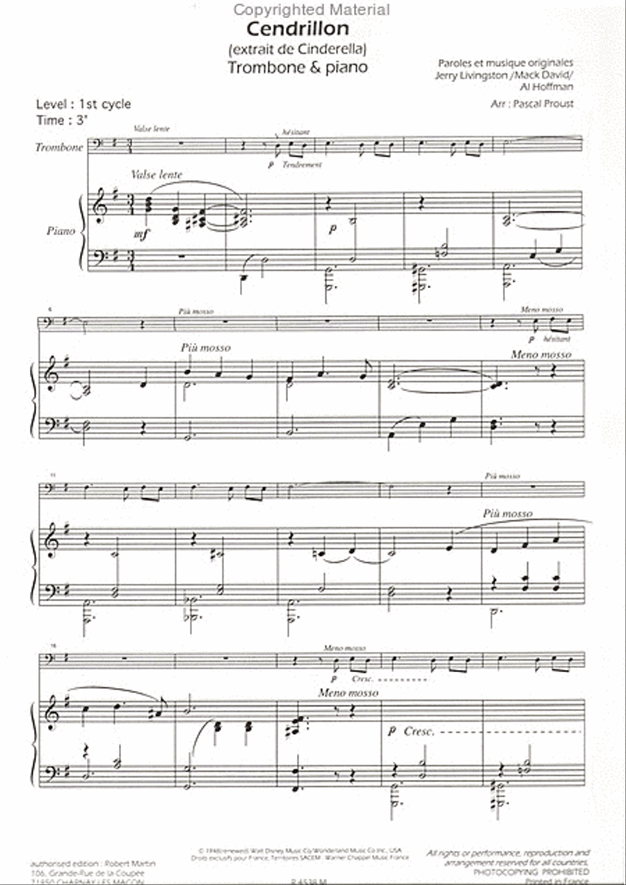 Cendrillon (BO Walt Disney, pour trombone