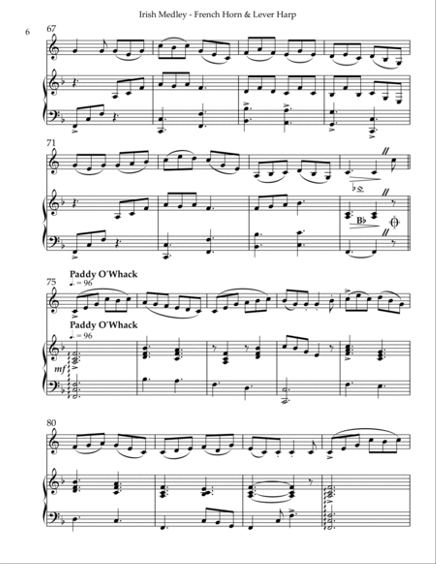Irish Medley, Duet for French Horn & Lever Harp Horn scores gallery preview page 6