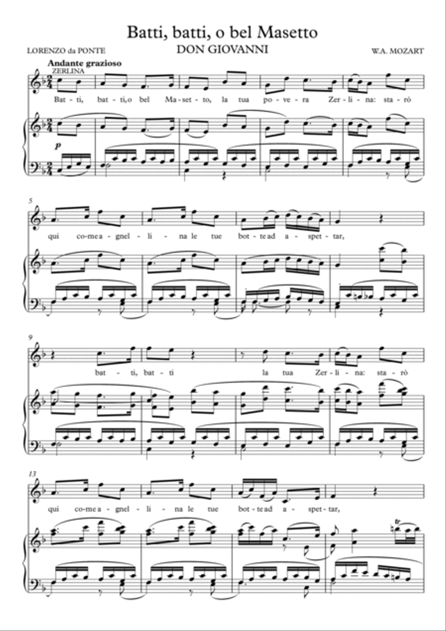 Batti, batti, o bel Masetto - Don Giovanni (F Major) Soprano Voice scores gallery preview page 2