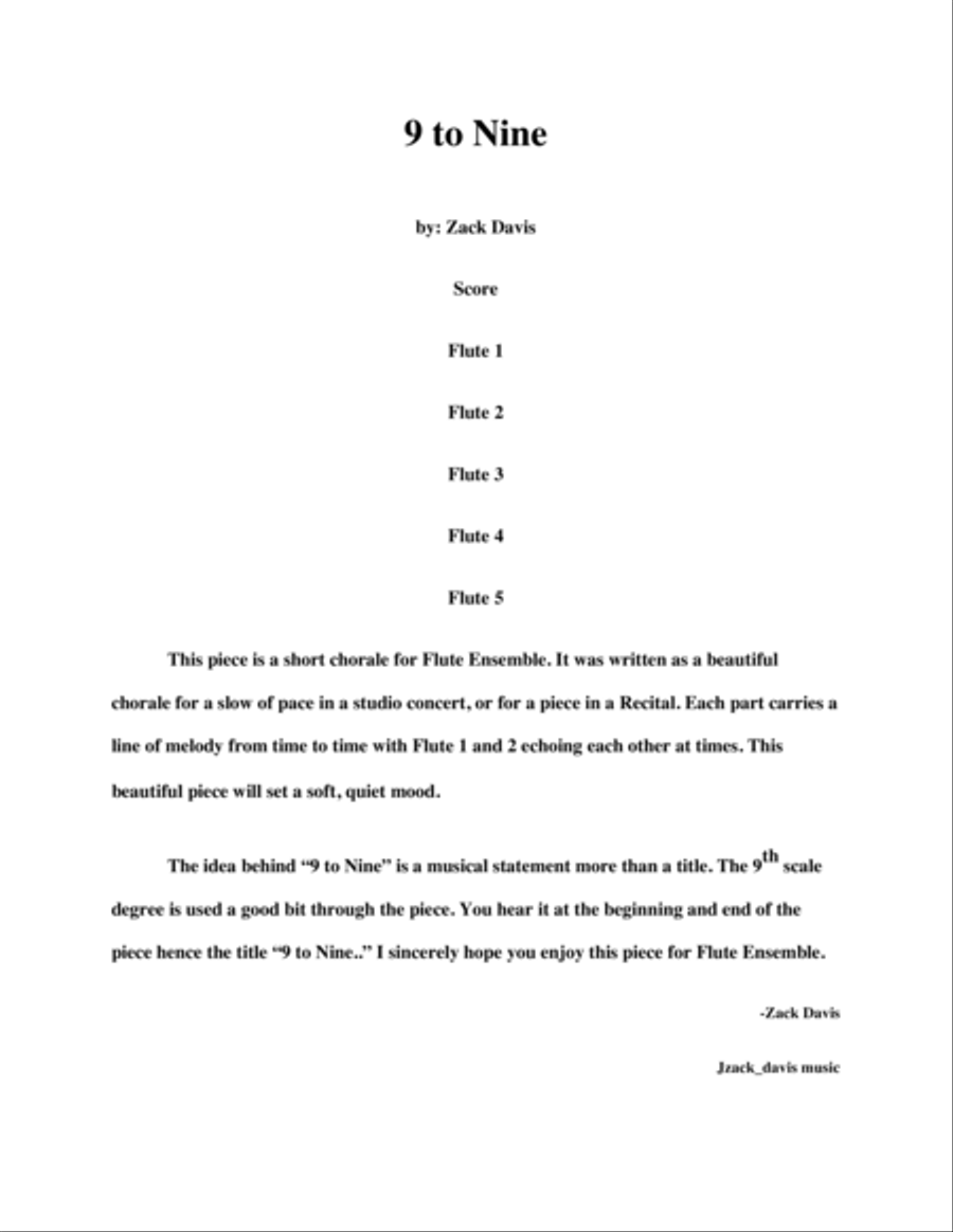 9 to Nine Woodwind Ensemble scores gallery preview page 1