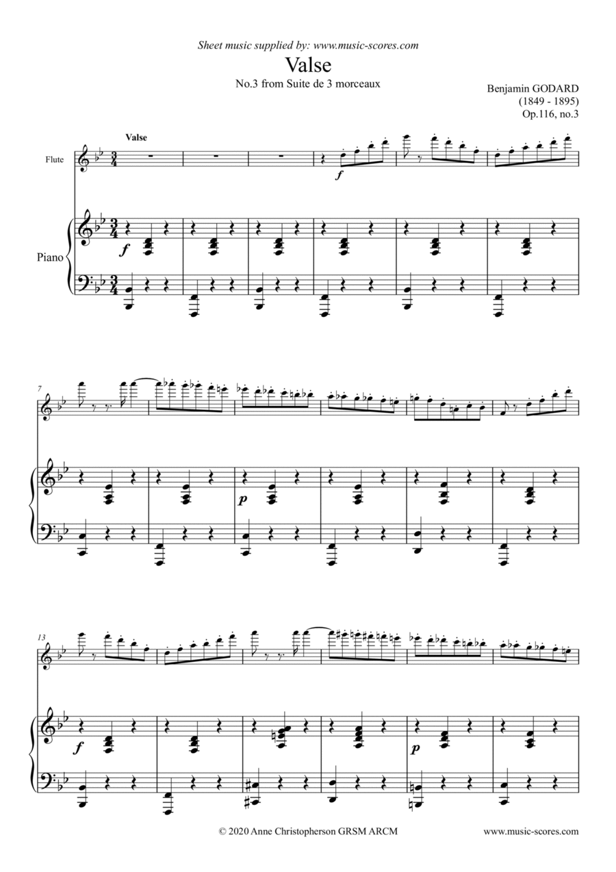 Godard - Valse - No.3 from Op. 116 Suite de 3 Morceaux - Flute Flute Solo scores gallery preview page 1