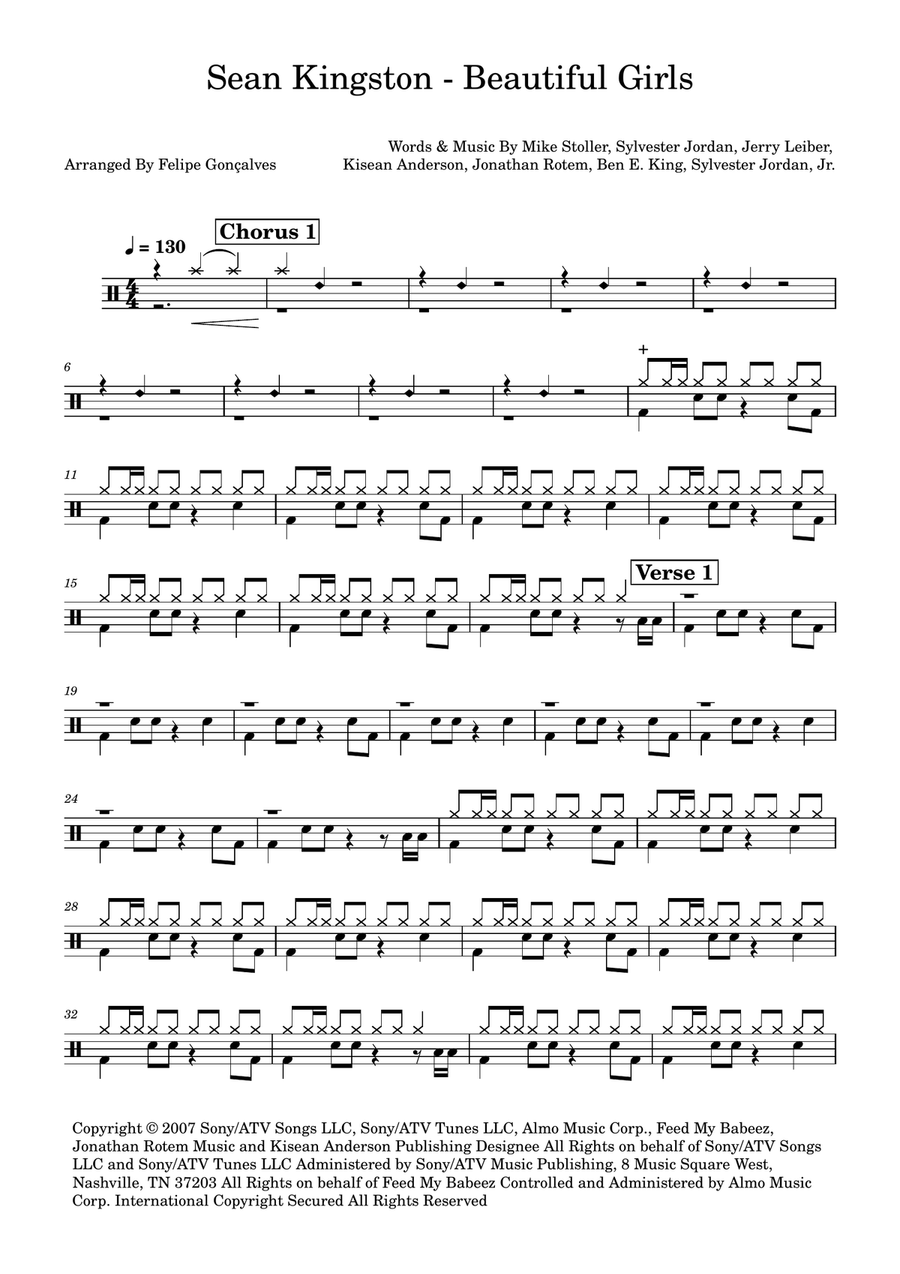 Beautiful Girls Drum Set scores gallery preview page 1