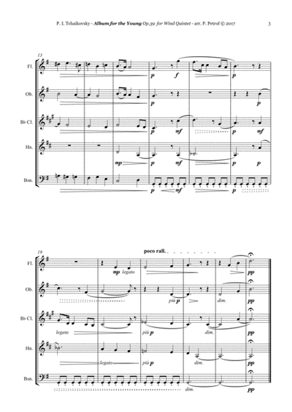 P. I. Tchaikovsky - Album for the Young Op.39 - Arrangement for Woodwind Quintet, Score and Parts image number null
