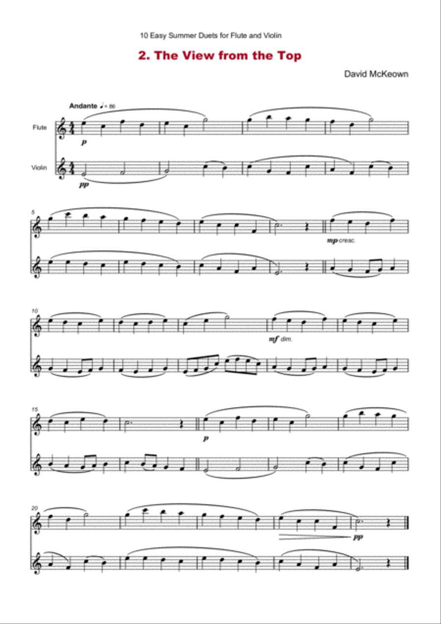 10 Easy Summer Duets for Flute and Violin Flute scores gallery preview page 4