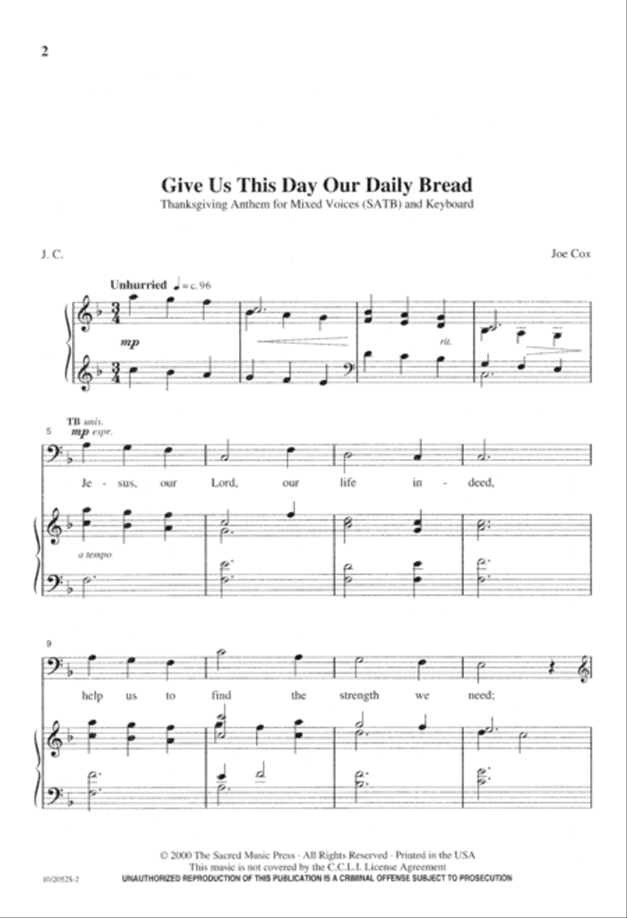 Give Us This Day, Our Daily Bread 4-Part scores gallery preview page 2
