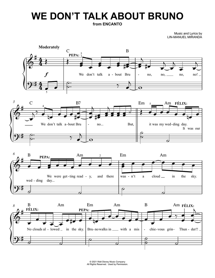 We Don't Talk About Bruno (from Encanto) - Easy Piano Easy Piano scores gallery preview page 1