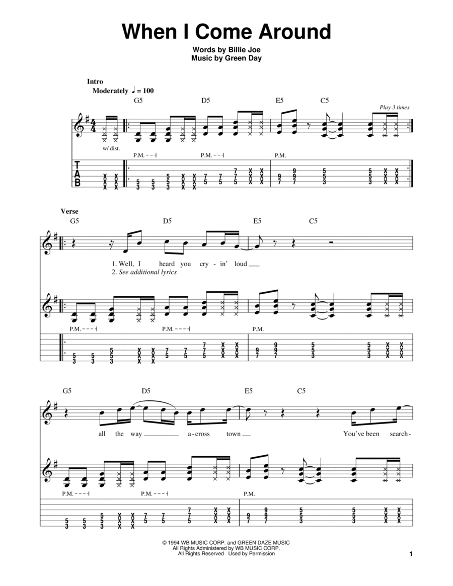 When I Come Around Acoustic Guitar scores gallery preview page 1