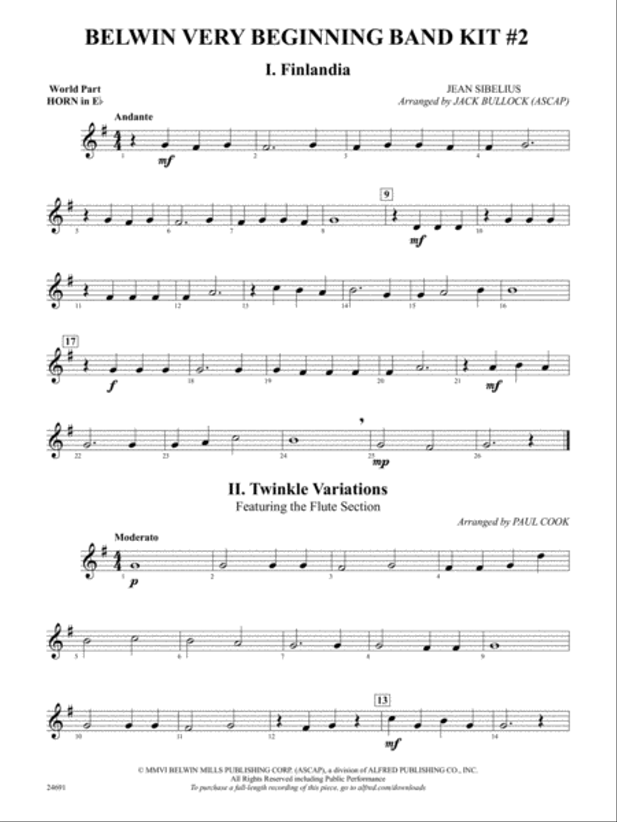 Belwin Very Beginning Band Kit #2: (World Part) 1st Horn in E-flat Concert Band scores gallery preview page 1