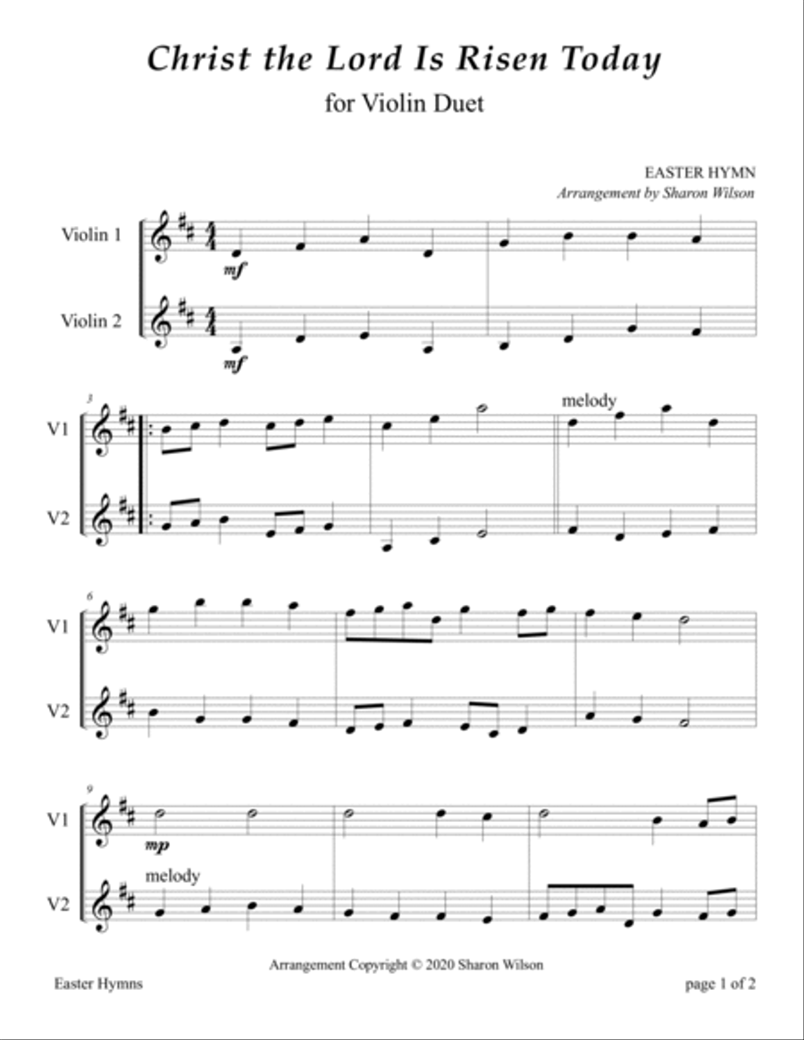 Easy String Duets: Easter Hymns for 2 Violins (A Collection of 10 Violin Duets) image number null