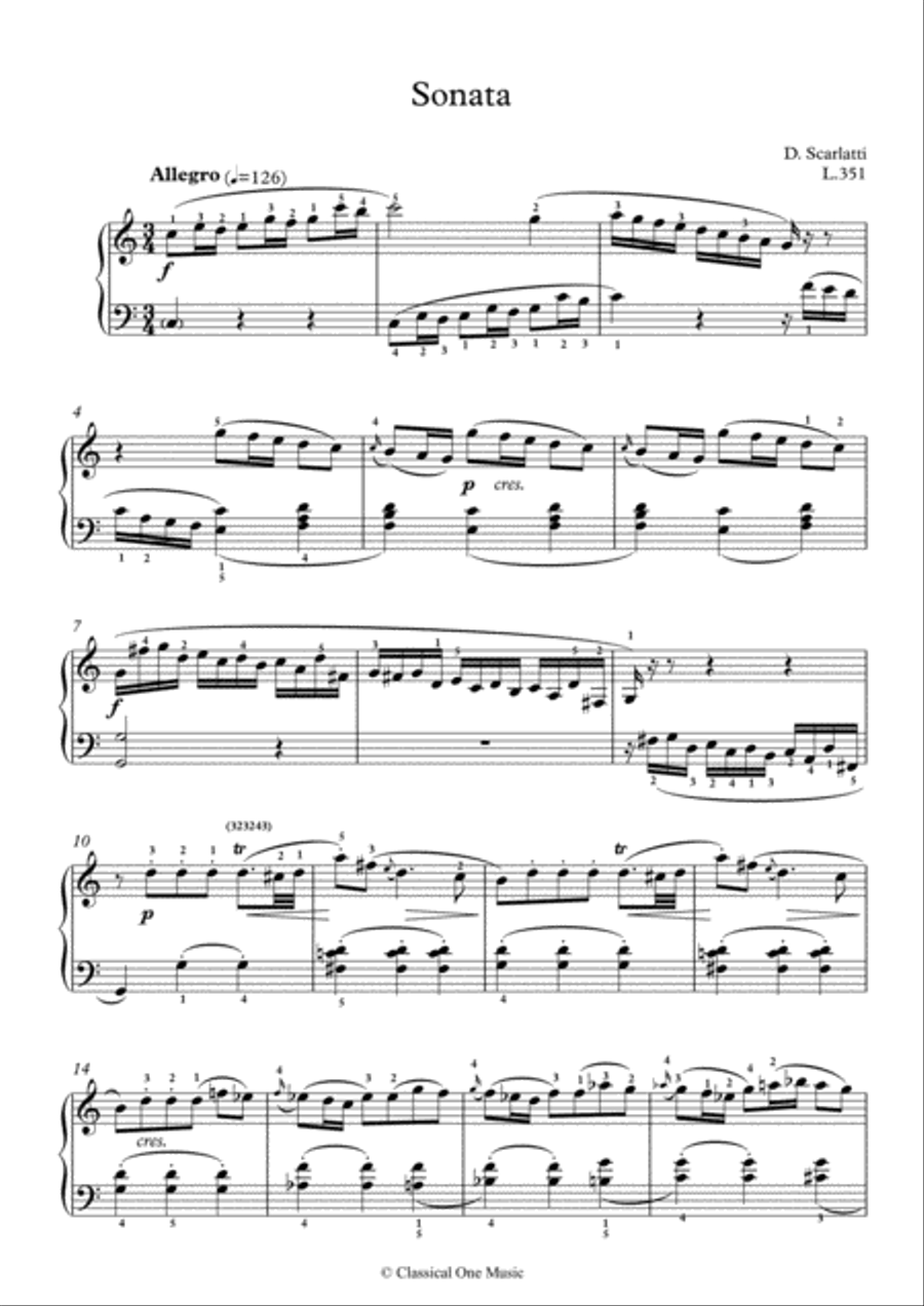 Scarlatti-Sonata in C-Major L.351 K.225(piano) Piano Solo scores gallery preview page 2