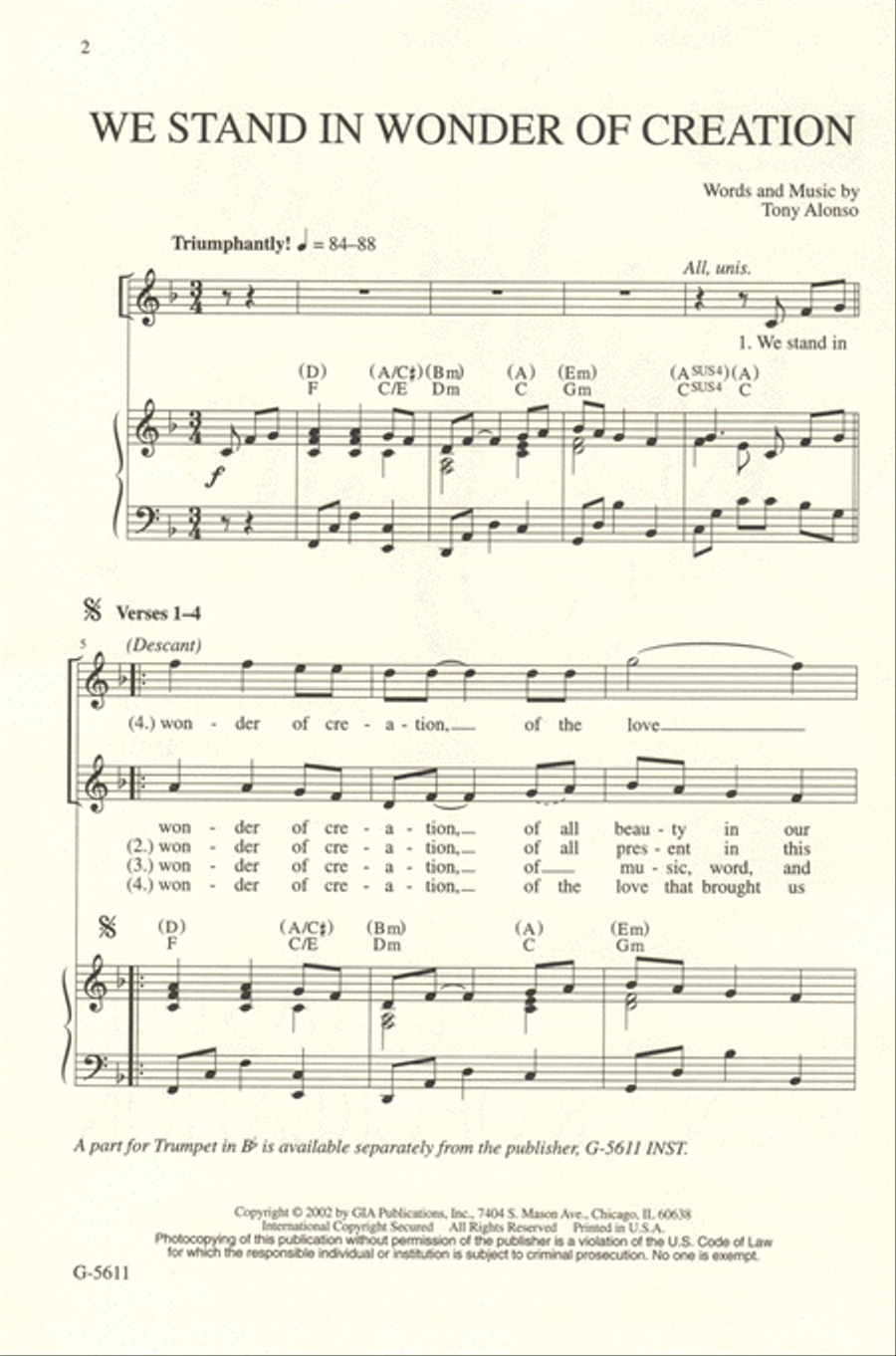 We Stand in Wonder of Creation 4-Part scores gallery preview page 2