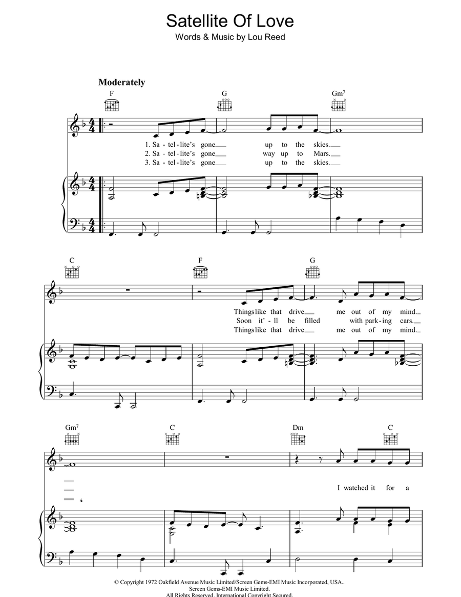 Satellite Of Love Piano, Vocal, Guitar scores gallery preview page 1