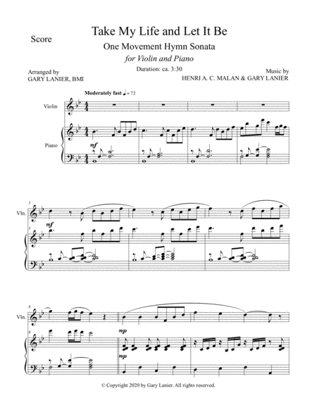 TAKE MY LIFE AND LET IT BE Hymn Sonata (for Violin and Piano with Score/Part) image number null