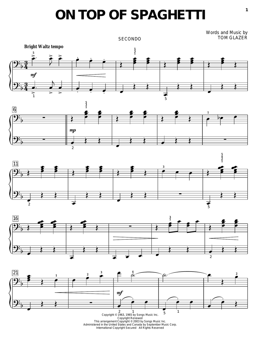 On Top Of Spaghetti Piano Duet scores gallery preview page 1