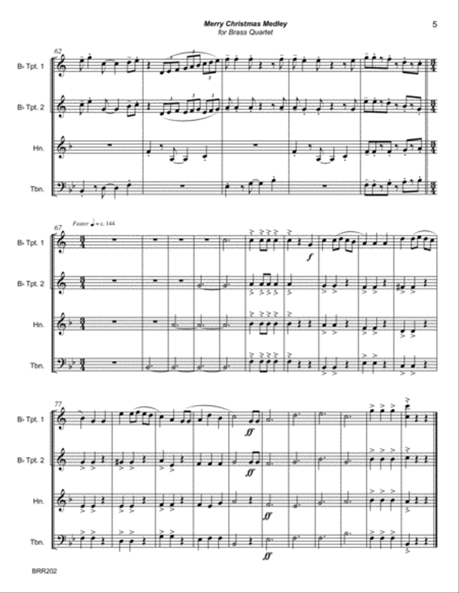 MERRY CHRISTMAS MEDLEY - BRASS QUARTET (unaccompanied) Brass Quartet scores gallery preview page 5