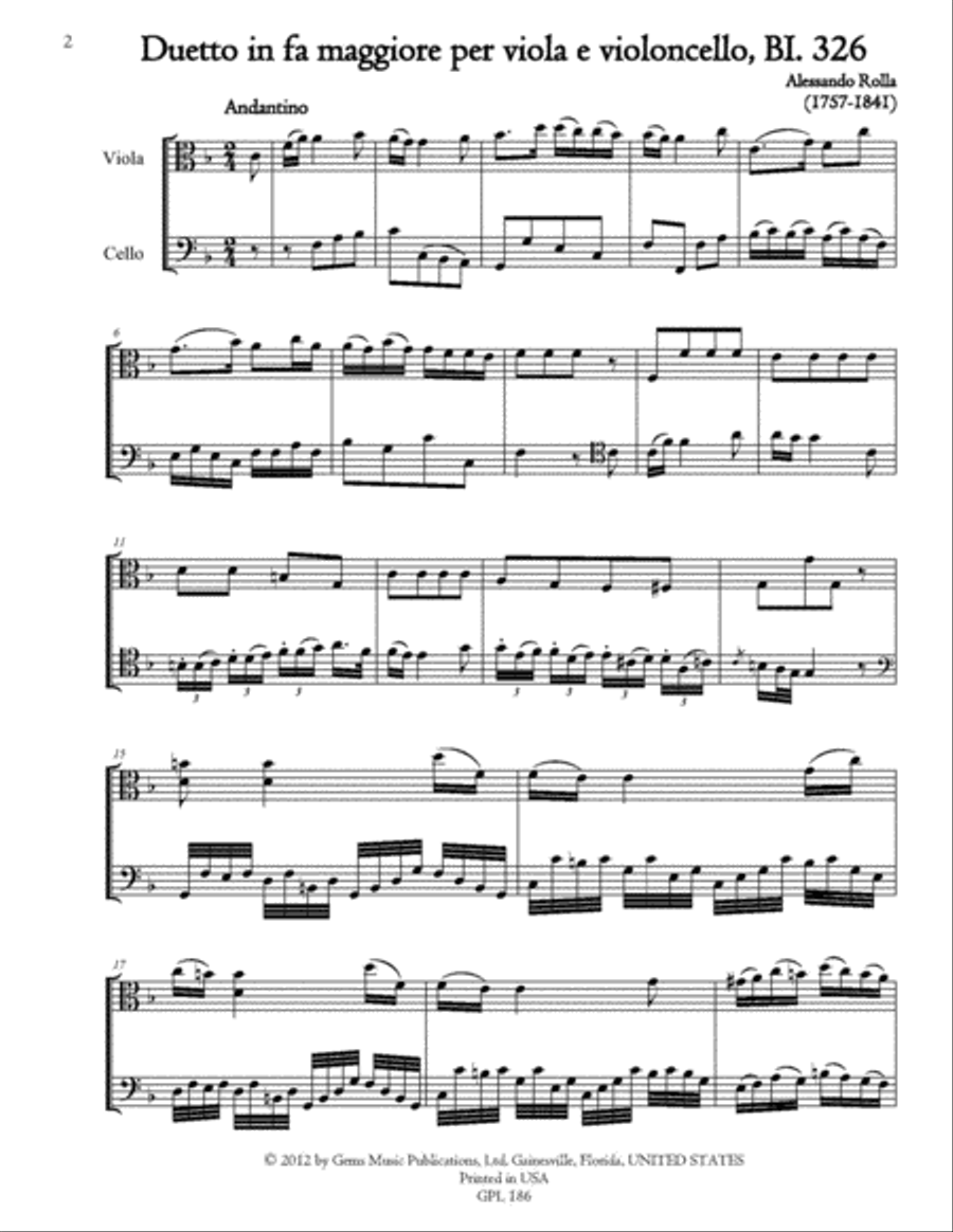 Duetto in fa maggiore, BI. 326 for Viola and Cello String Duet scores gallery preview page 2