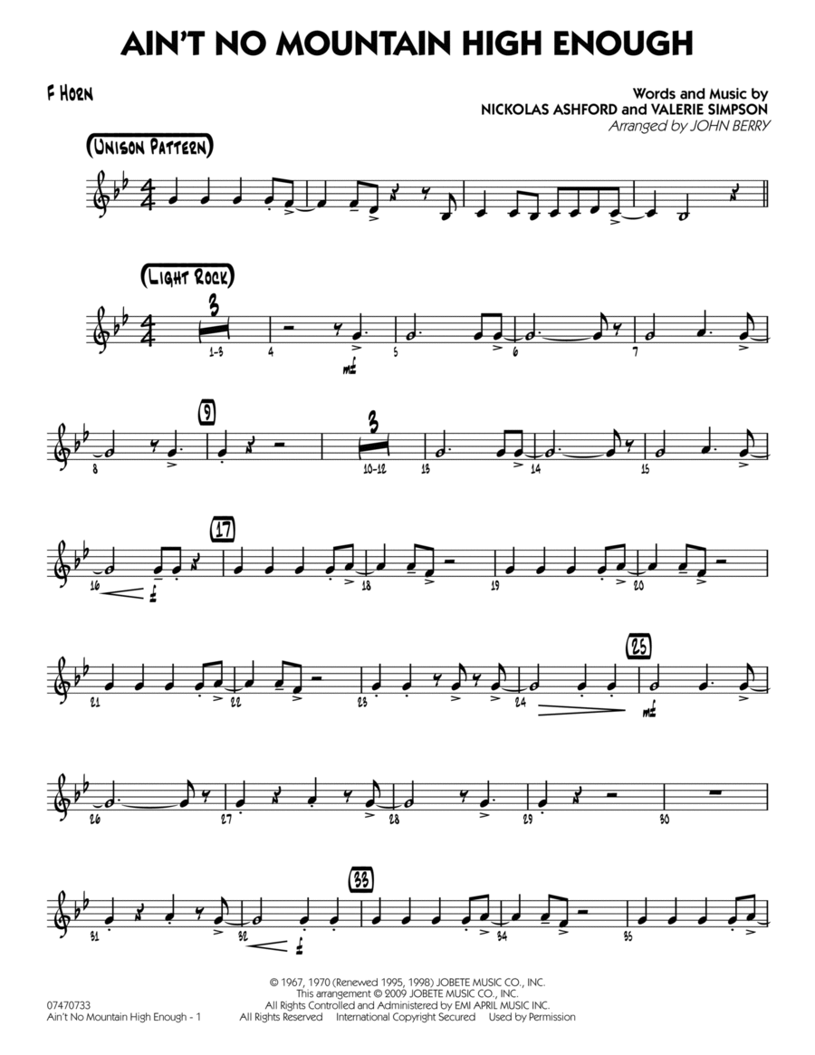 Ain't No Mountain High Enough - F Horn Jazz Ensemble scores gallery preview page 1