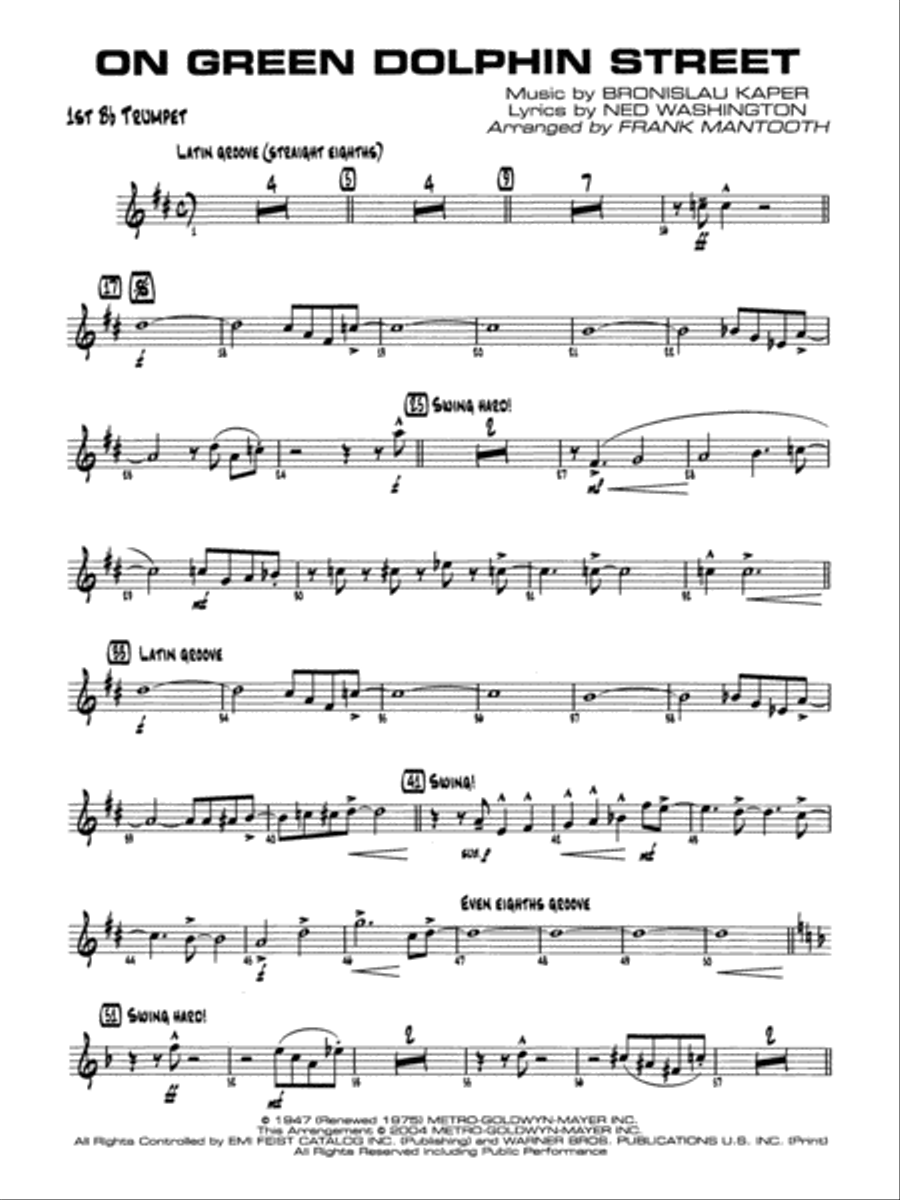 On Green Dolphin Street: 1st B-flat Trumpet Jazz Ensemble scores gallery preview page 1