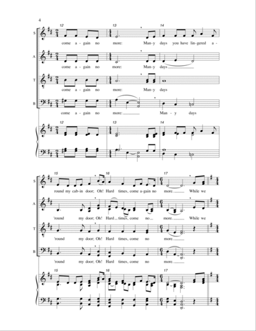 Hard Times, Come Again No More 4-Part scores gallery preview page 3