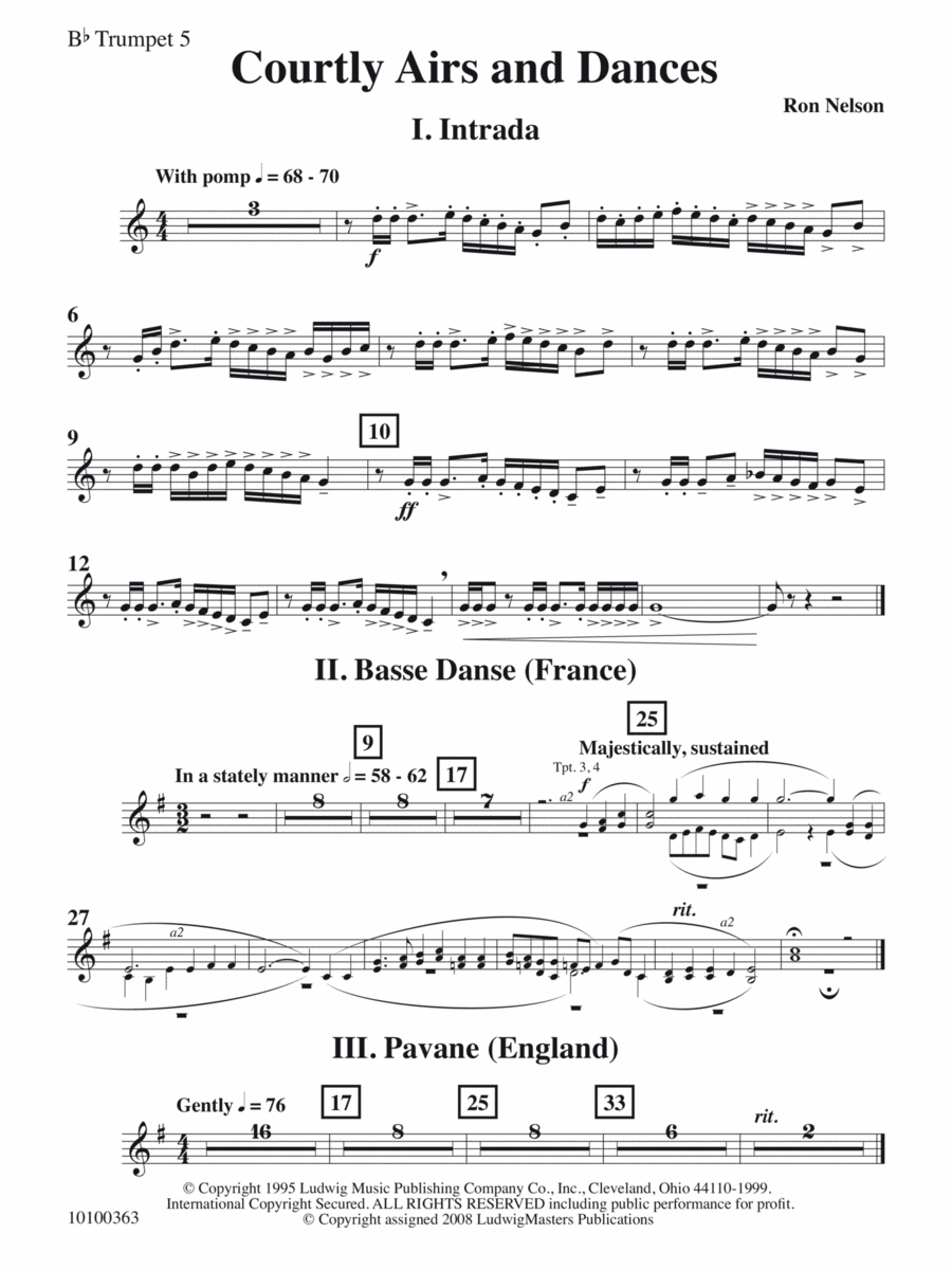 Courtly Airs and Dances - Trumpet 5 Concert Band scores gallery preview page 1