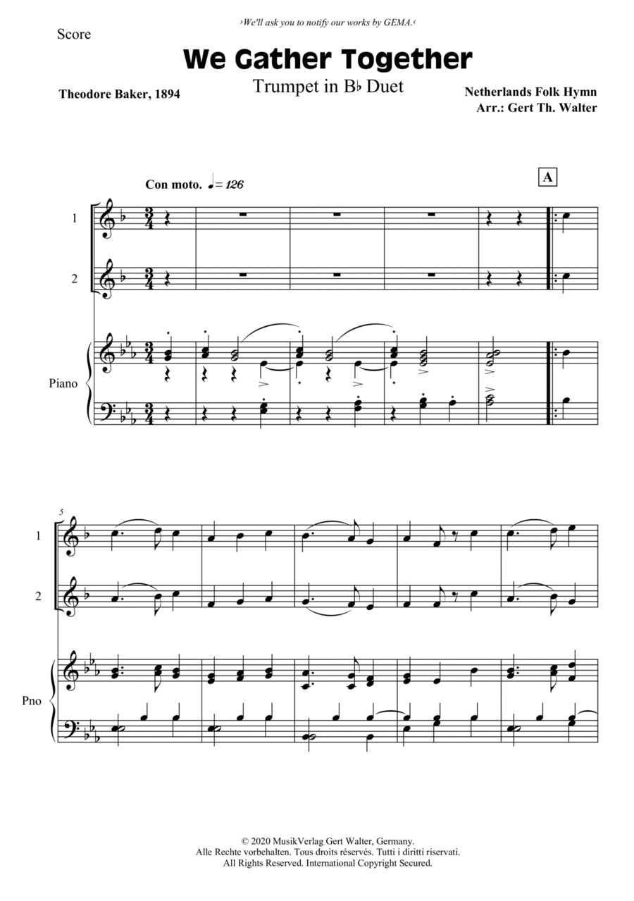 We Gather Together Trumpet Duet scores gallery preview page 1